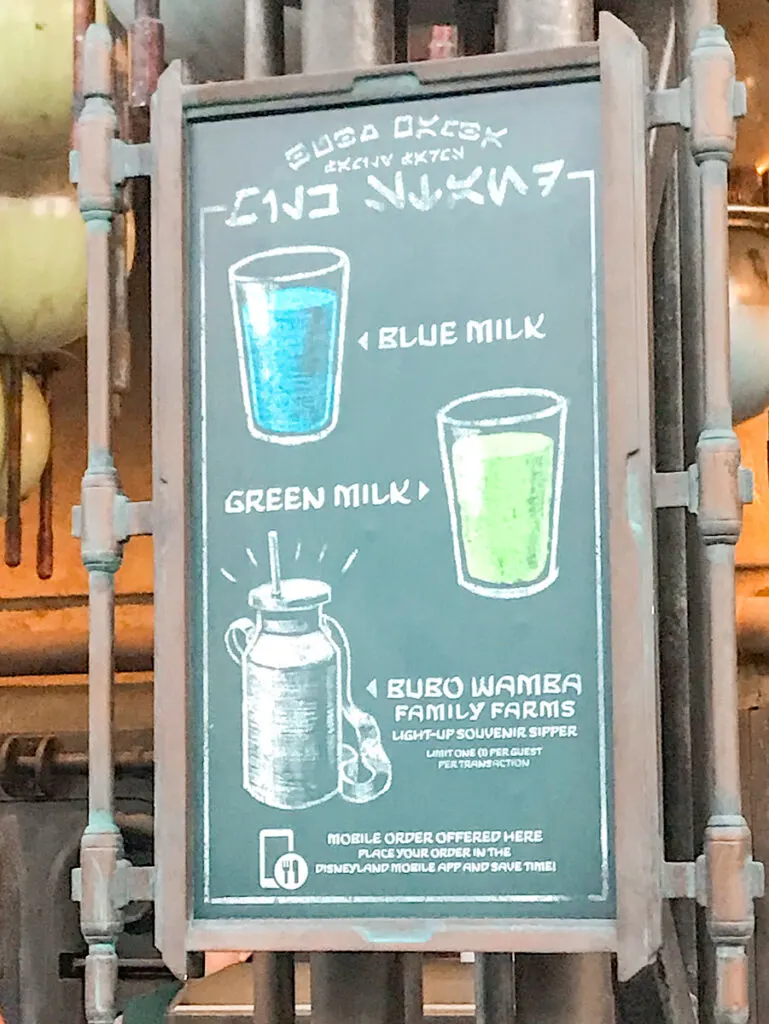 Menu for the Milk Stand in Galaxy's Edge at Disneyland.