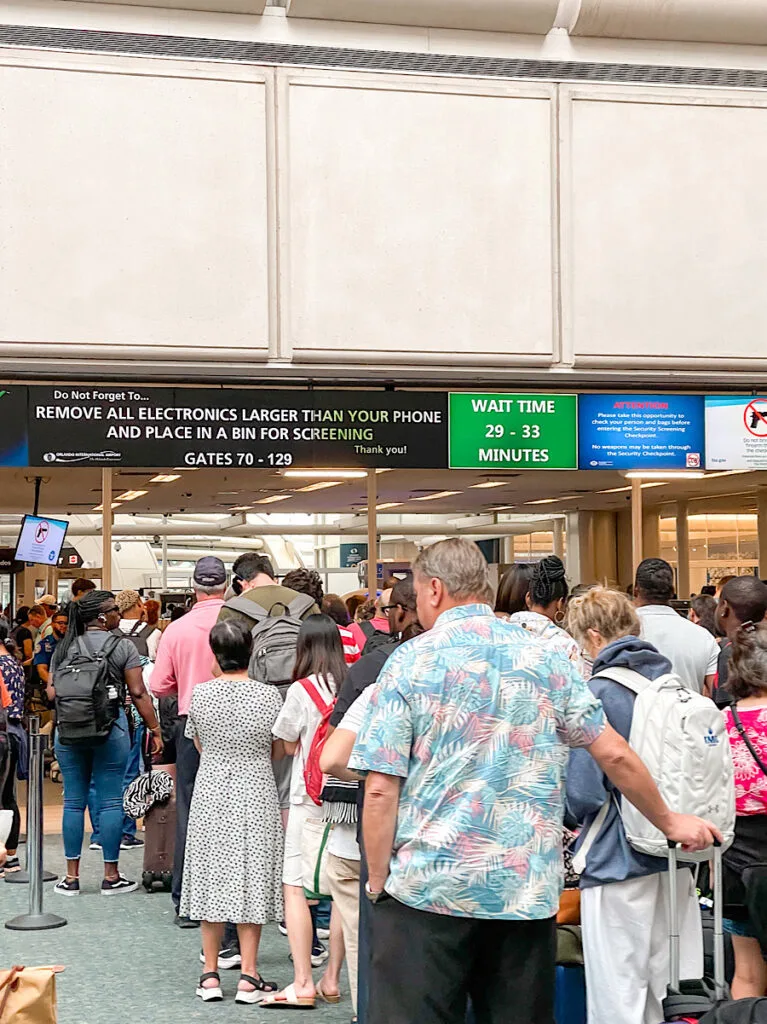 Security line at Orlando International Airport.