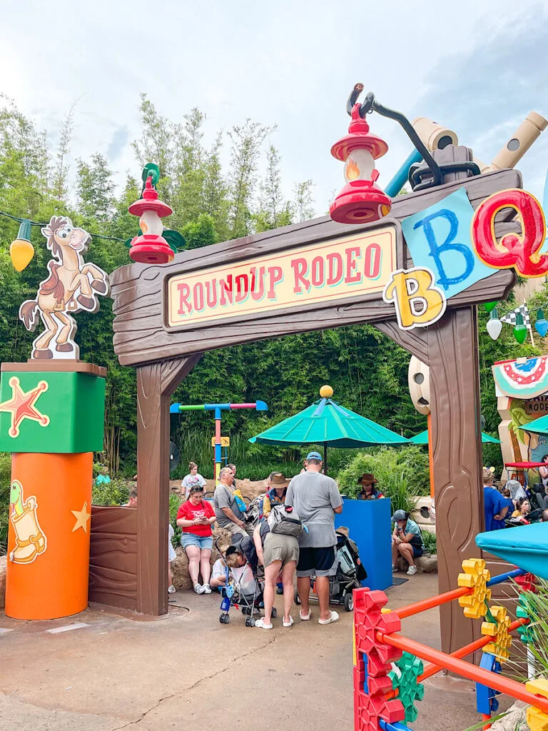 Entrance to Toy Story Roundup Rodeo BBQ at Hollywood Studios.