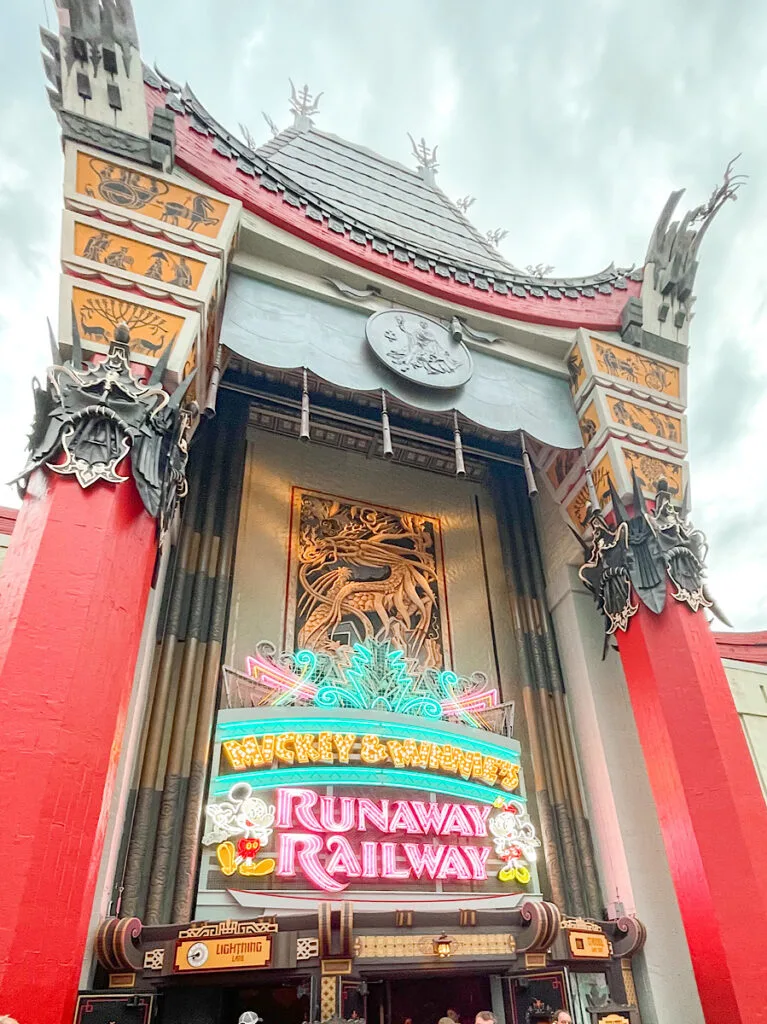 Entrance to Mickey & Minnie's Runaway Railway at Disney's Hollywood Studios.