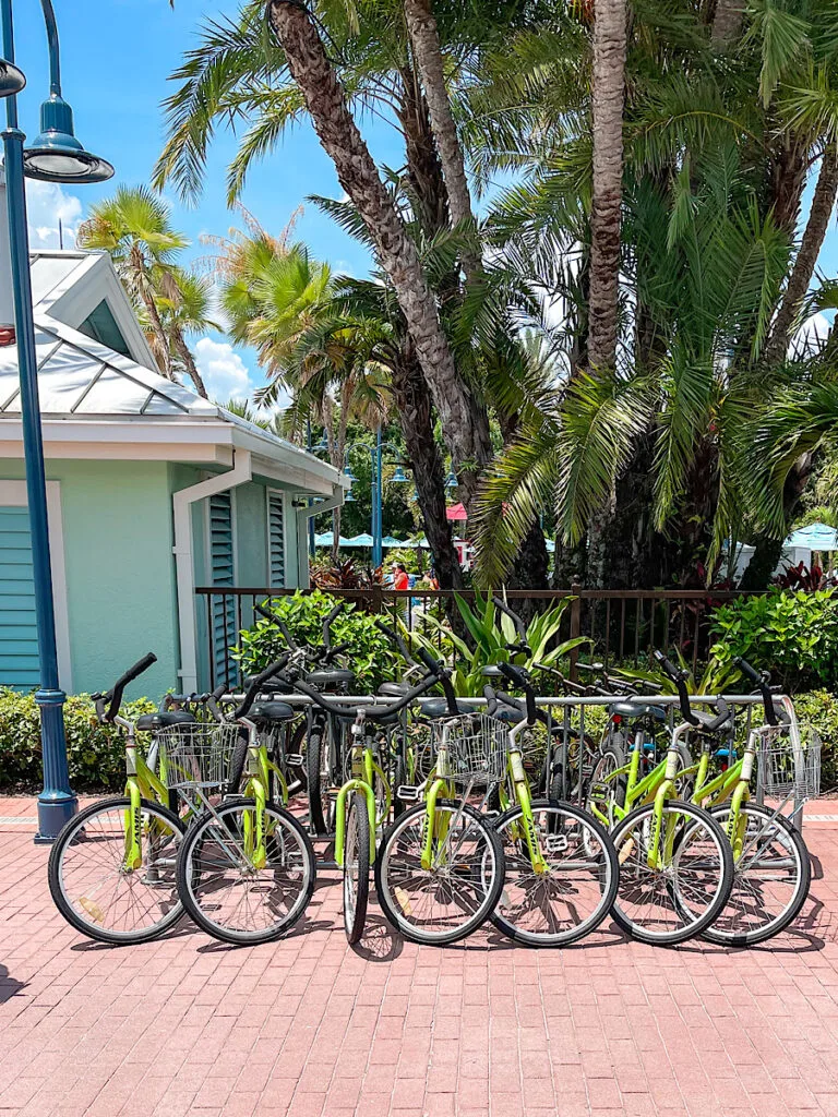 A row of bikes available for rent at Old Key West.