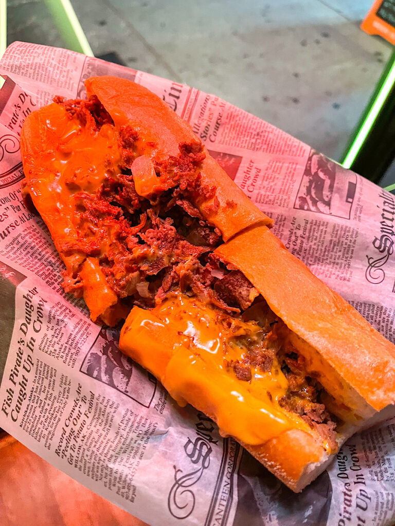 A cheesesteak sandwich from Olde City Cheesesteaks in NYC.