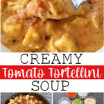 A bowl of creamy tomato tortellini soup.