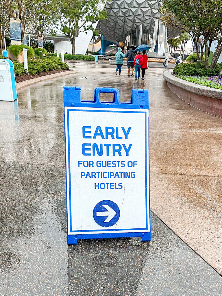 Early Entry sign at Epcot.