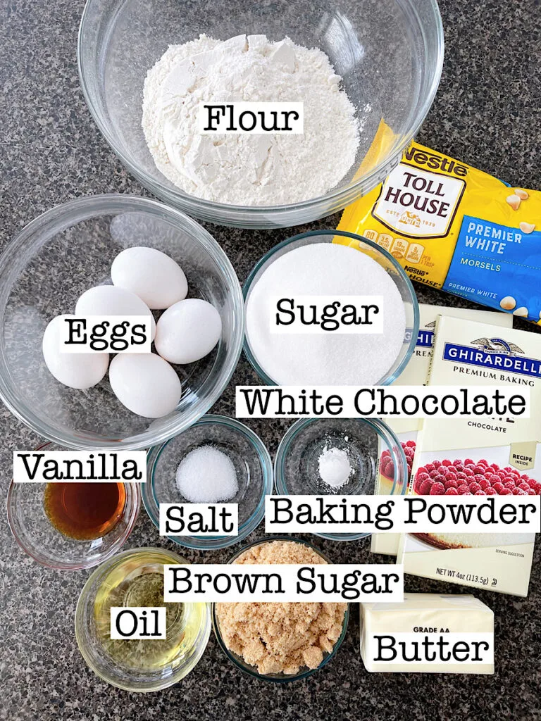 Ingredients to make White chocolate brownies.