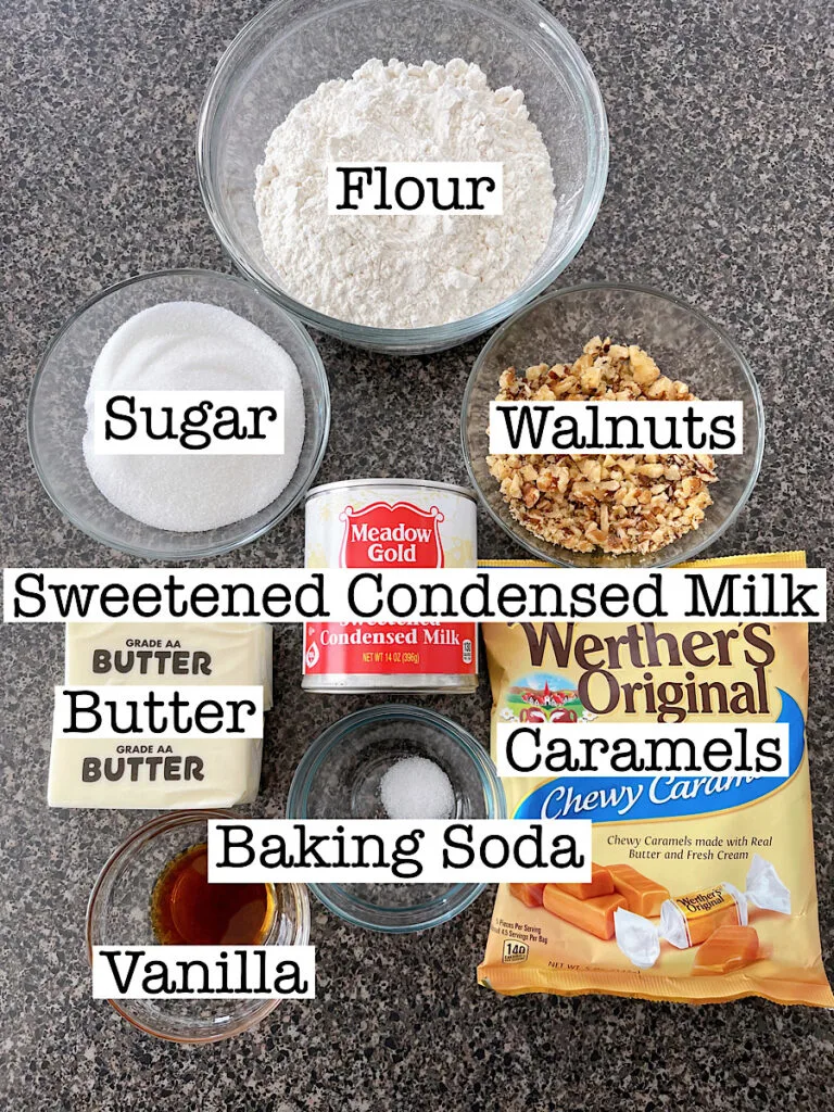 Ingredients to make Disney Caramel Shortbread Bars.