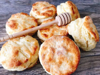 Honey butter biscuits with a honey wand.