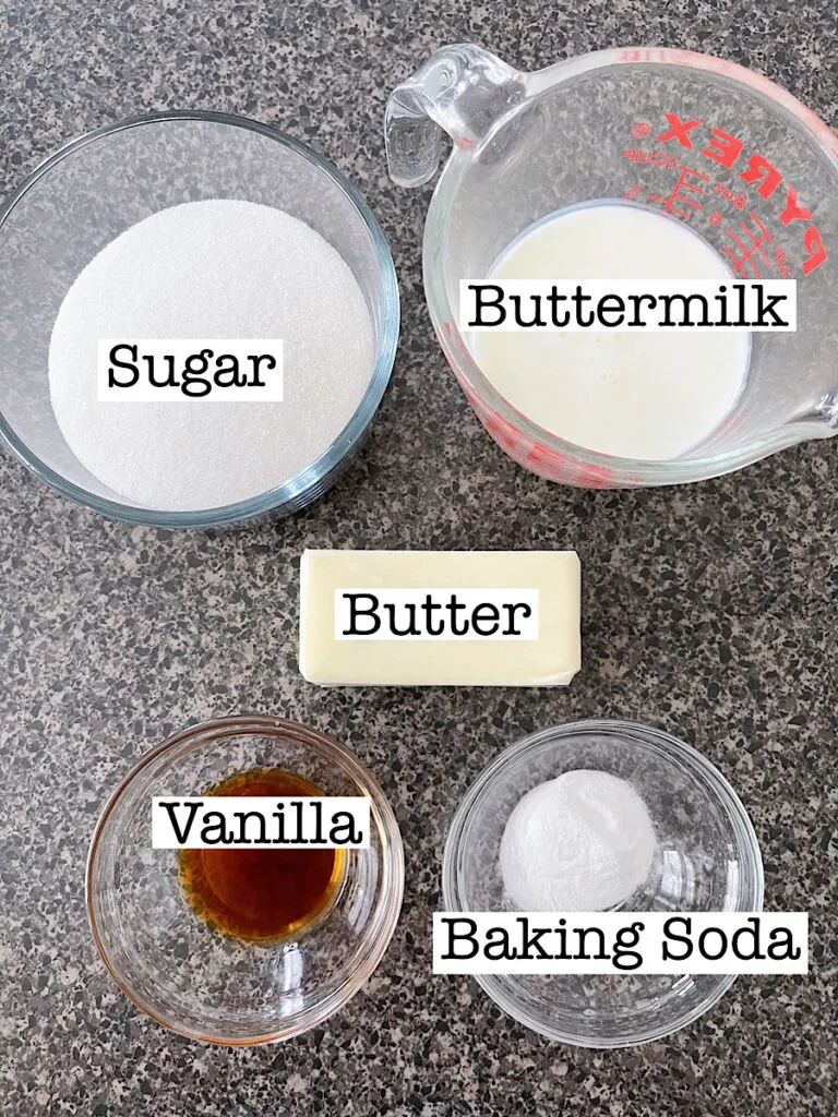Ingredients to make homemade buttermilk syrup.