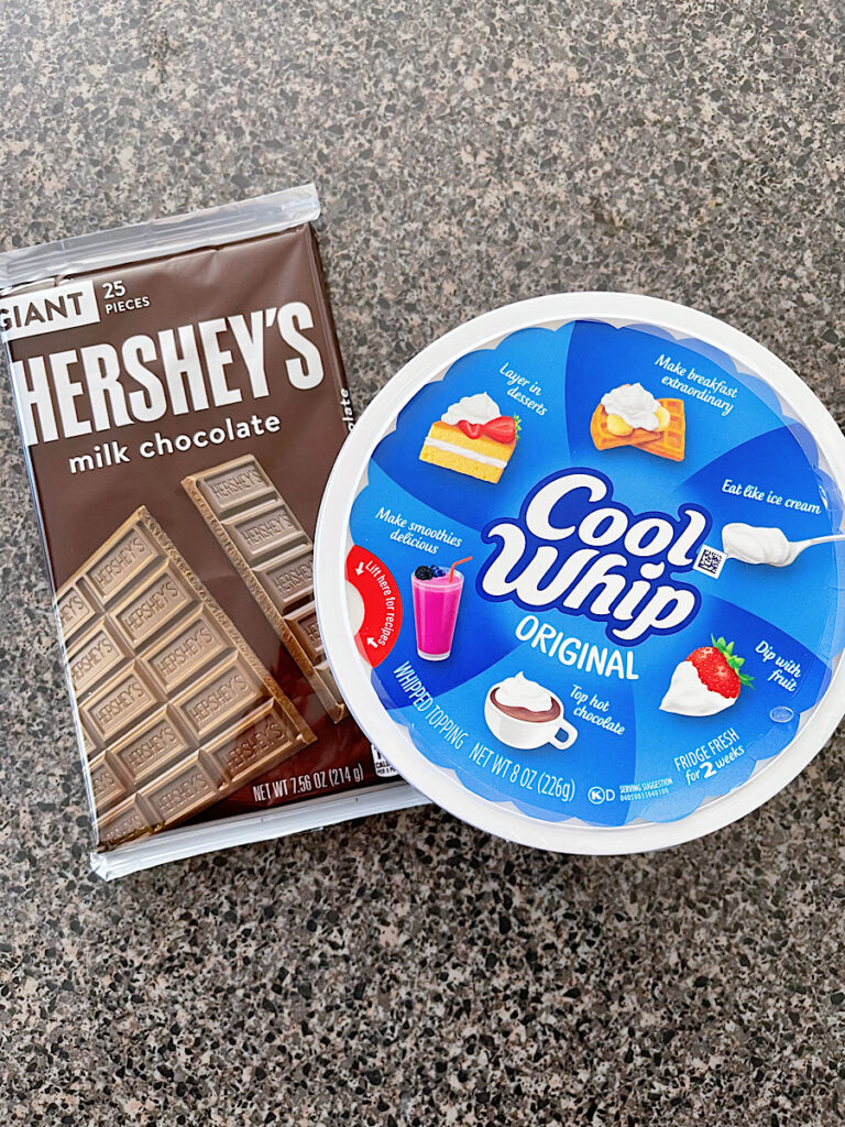 Cool Whip and a Hershey's bar to make Cool Whip Candy.