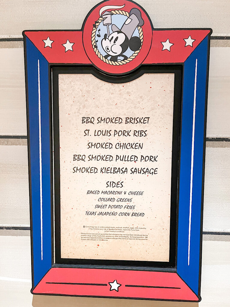 Menu for Mickey's BBQ on the Disney Wish.