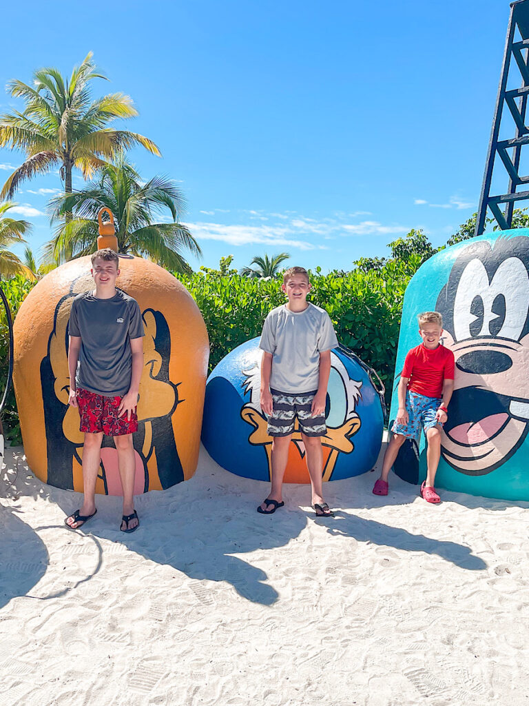 Three kids on Disney's Castaway Cay.