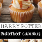 Collage of Harry Potter Butterbeer Cupcakes.