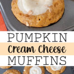Pumpkin muffins filled with cream cheese.