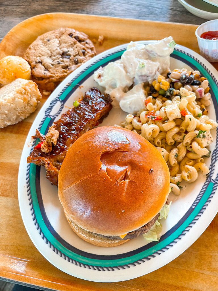 A plate of food from Cookies BBQ on Disney's Castaway Cay.