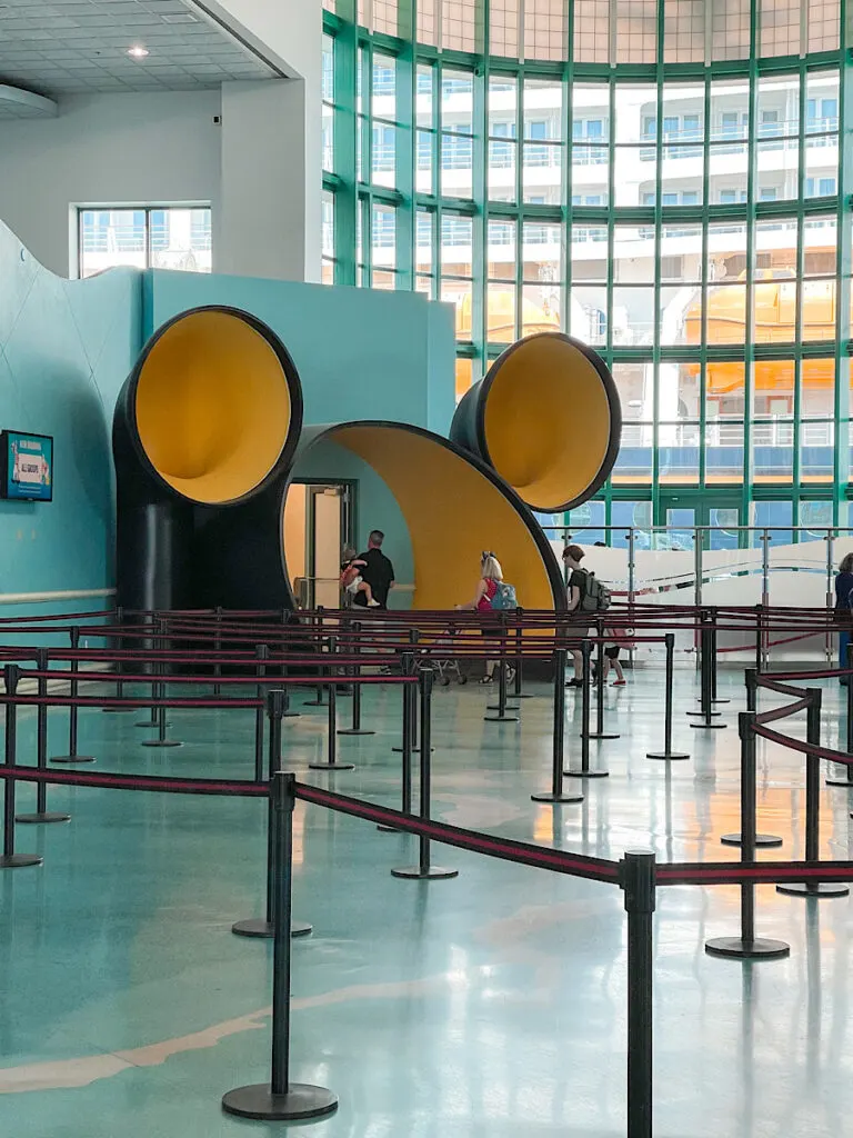 Inside the Disney Cruise terminal.