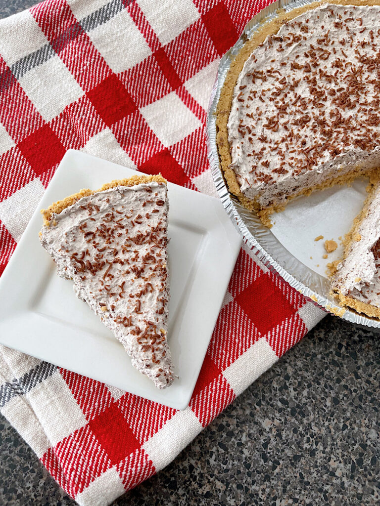 A slice of Chocolate Cool Whip pie.