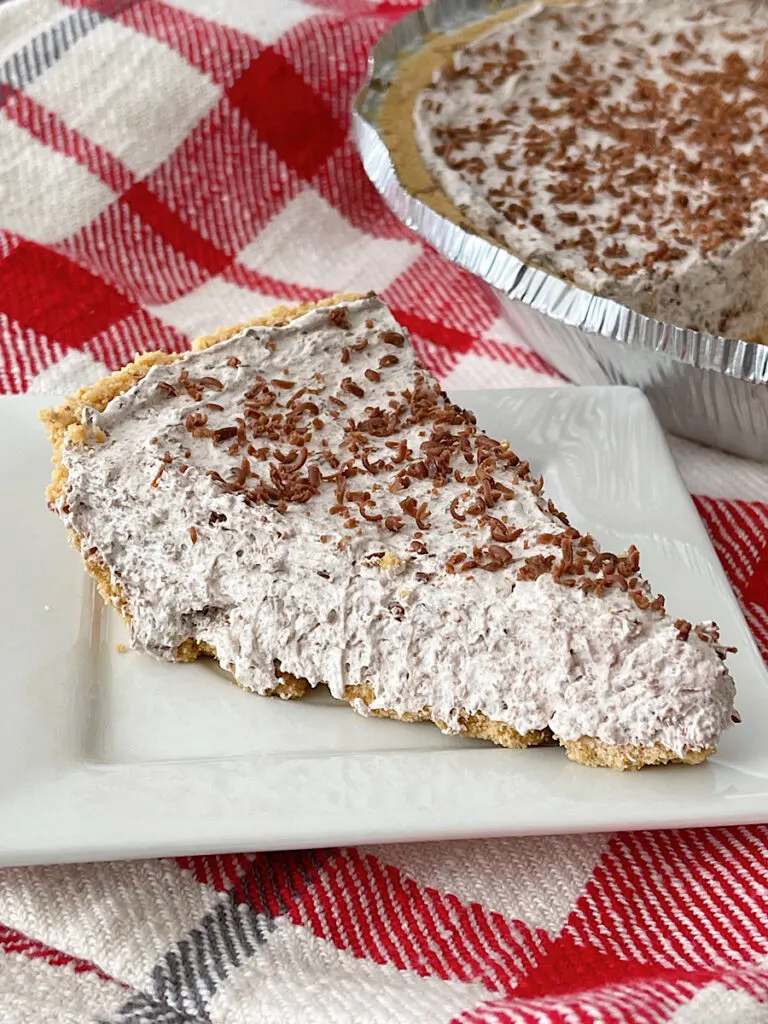 A slice of Chocolate Cool Whip pie.