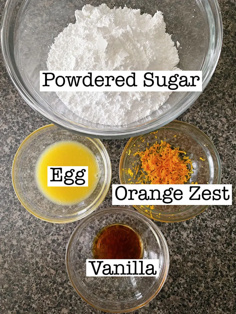Ingredients to make orange glaze.