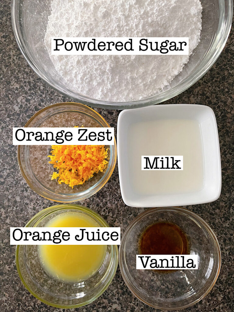 Ingredients to make orange glaze.