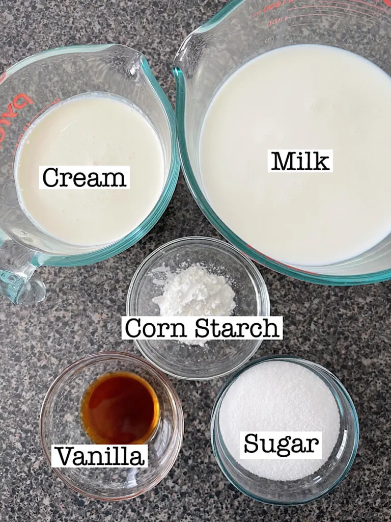 Ingredients to make vanilla sauce.