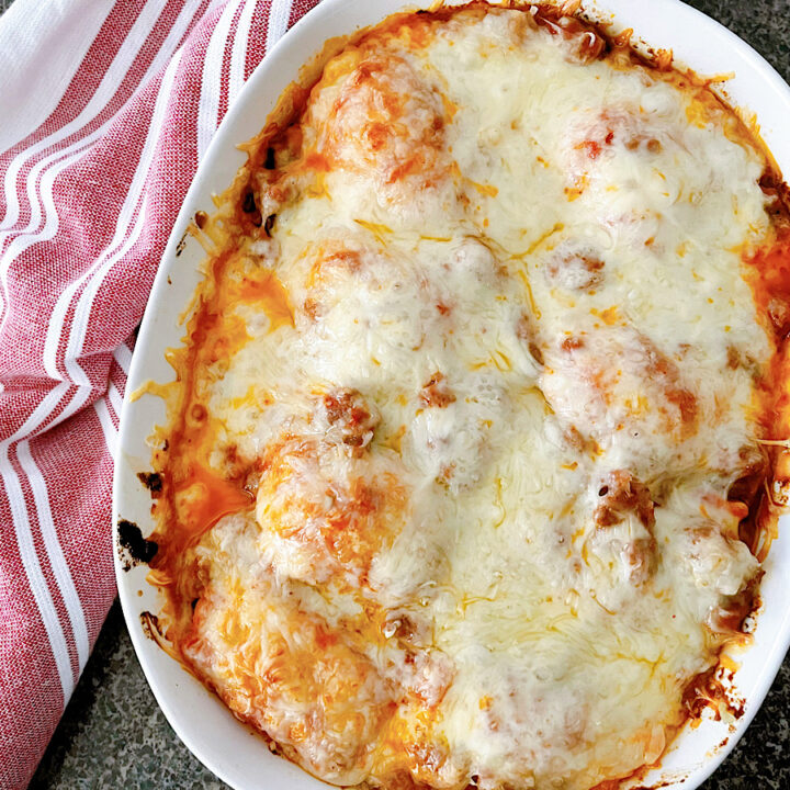 A dish of lazy ravioli lasagna.