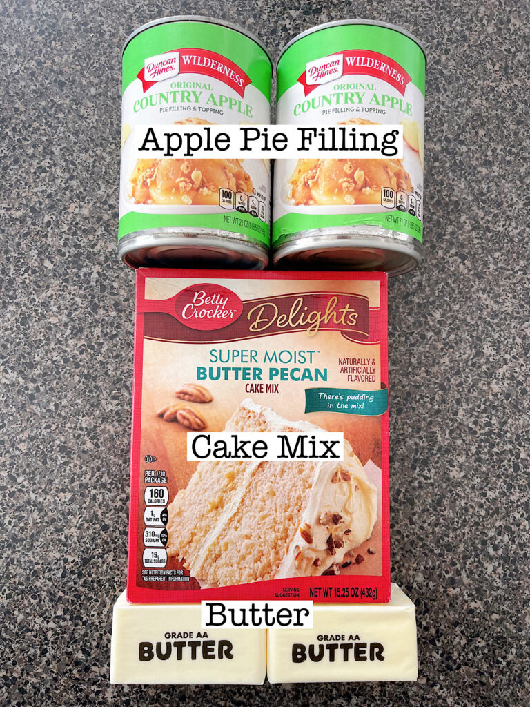 Three ingredients to make apple pie filling apple crisp.