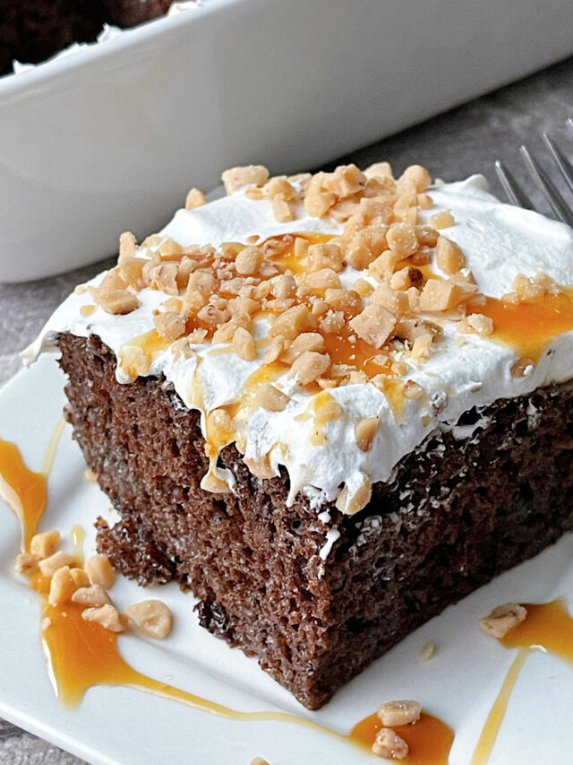 Chocolate Poke Cake with Toffee