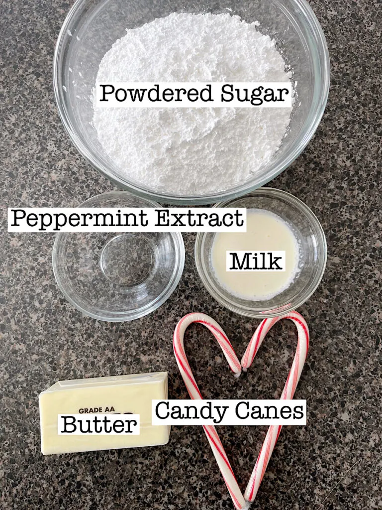 Ingredients to make peppermint frosting.