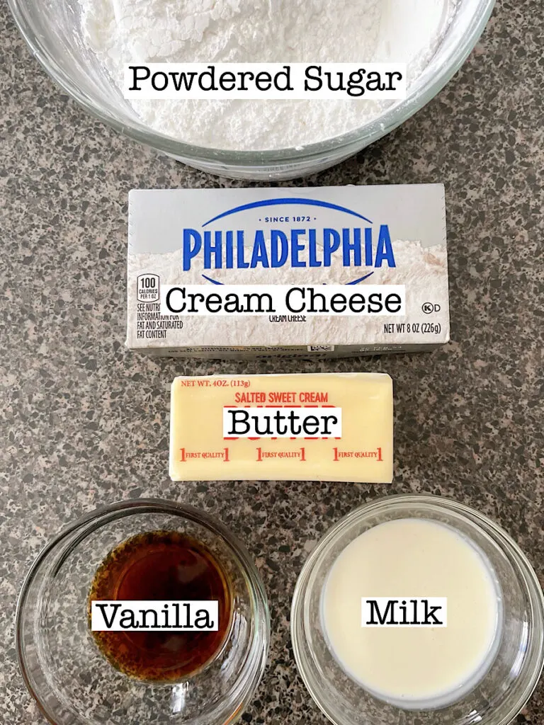 Ingredients for cream cheese frosting.