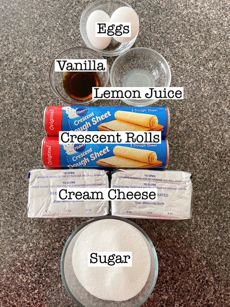 Ingredients for a cream cheese crescent roll breakfast recipe.