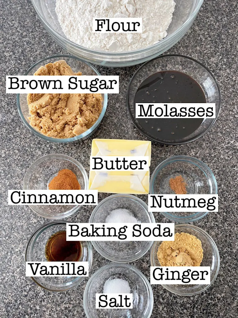 Ingredients to make soft gingerbread cut out cookies.