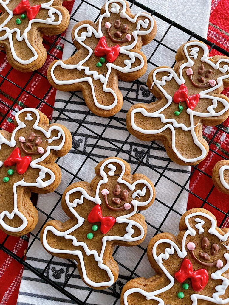 Decorated Mickey Mouse gingerbread cookies made with this soft gingerbread cookie recipe.