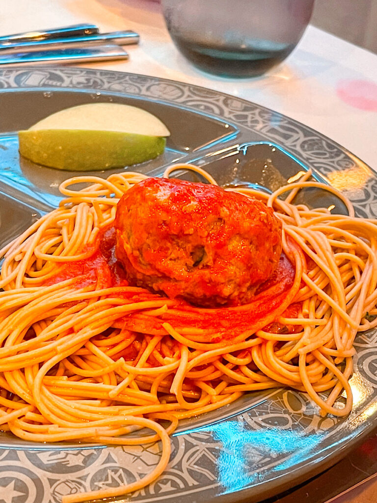 Whole Wheat Spaghetti Pasta with Mega Turkey Meatball from the Worlds of Marvel Kid's Menu.