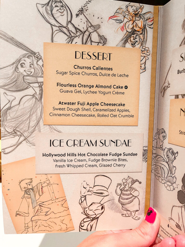 1923 dessert menu from the Disney Wish.