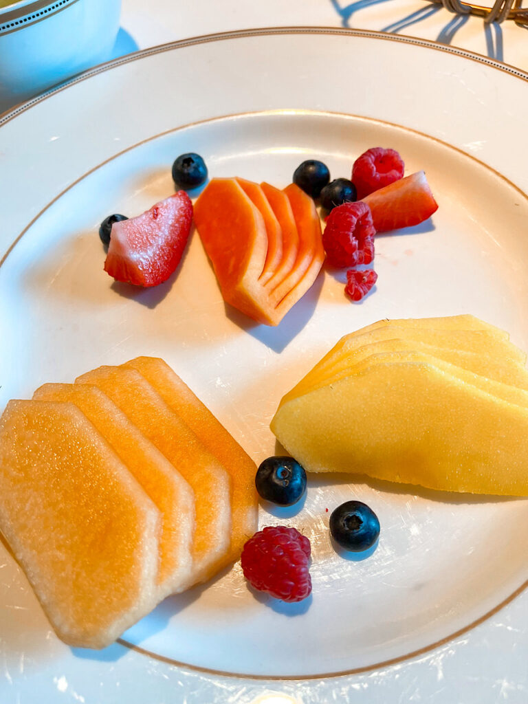 Plate of fruit from the main dining room breakfast on the Disney Wish.