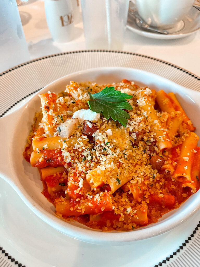 Baked Ziti pasta from the lunch menu on the Disney Wish.