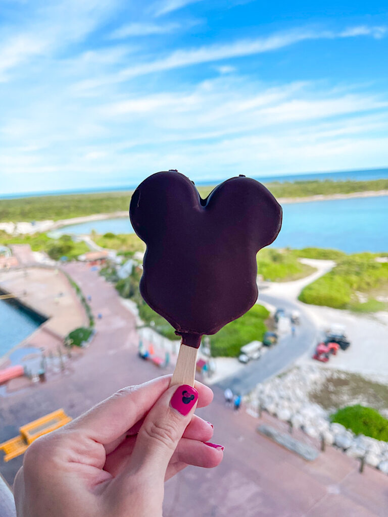 A Mickey ice cream bar on the Disney Wish at Castaway Cay.