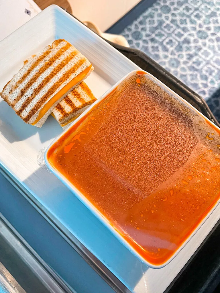 Cream of Tomato Soup and grilled cheese from room service on the Disney Wish.