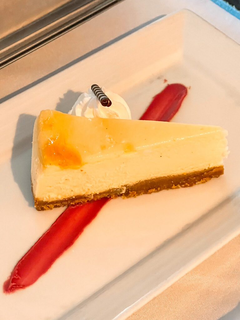 A slice of New York Cheesecake from room service on the Disney Wish.