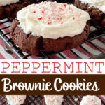 Pinterest collage of peppermint chocolate brownie cookies.