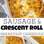 A slice of Sausage Crescent Roll breakfast casserole.