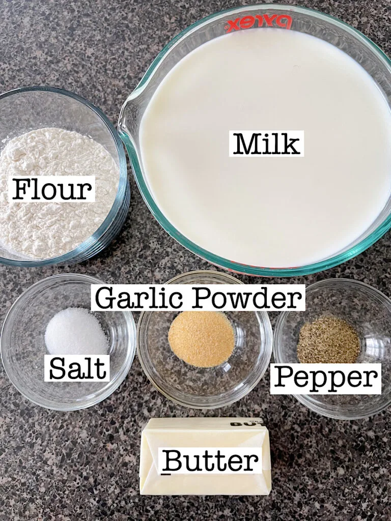Ingredients for bechamel sauce for lasagna.