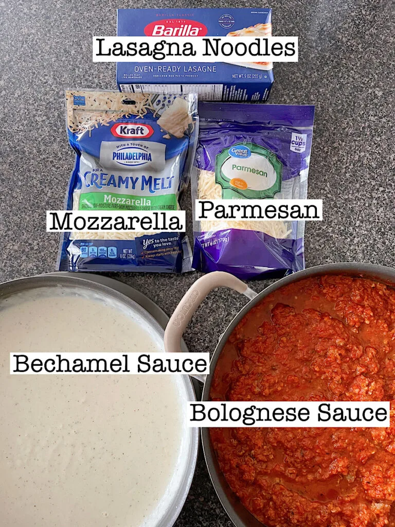Ingredients for bechamel lasagna.