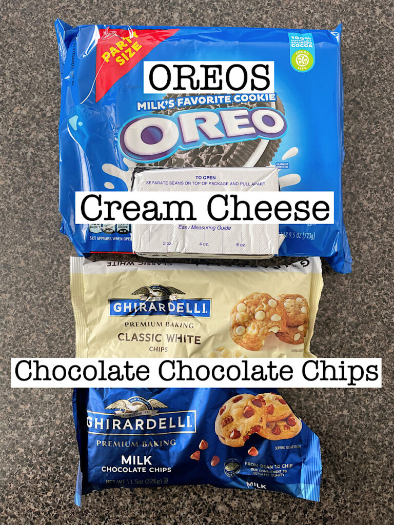 Ingredients to make Oreo no bake cheesecake balls.