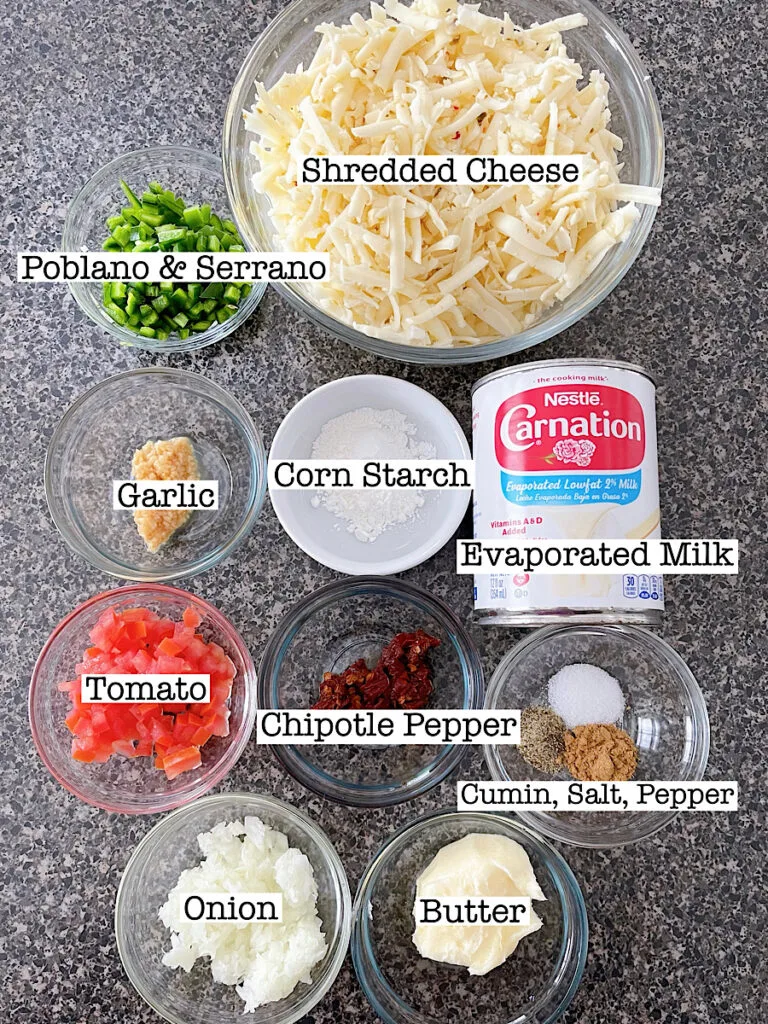 Ingredients to make copycat Chipotle Queso blanco.