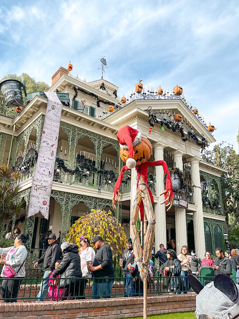 The Haunted Mansion decorated with a Nightmare Before Christmas theme called Haunted Mansion Holiday.