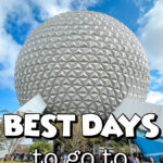 Spaceship Earth at Epcot with text that says "The Best Days to go to Disney World."