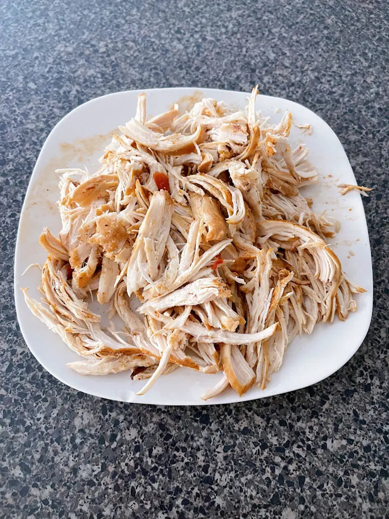 A plate of shredded chicken.
