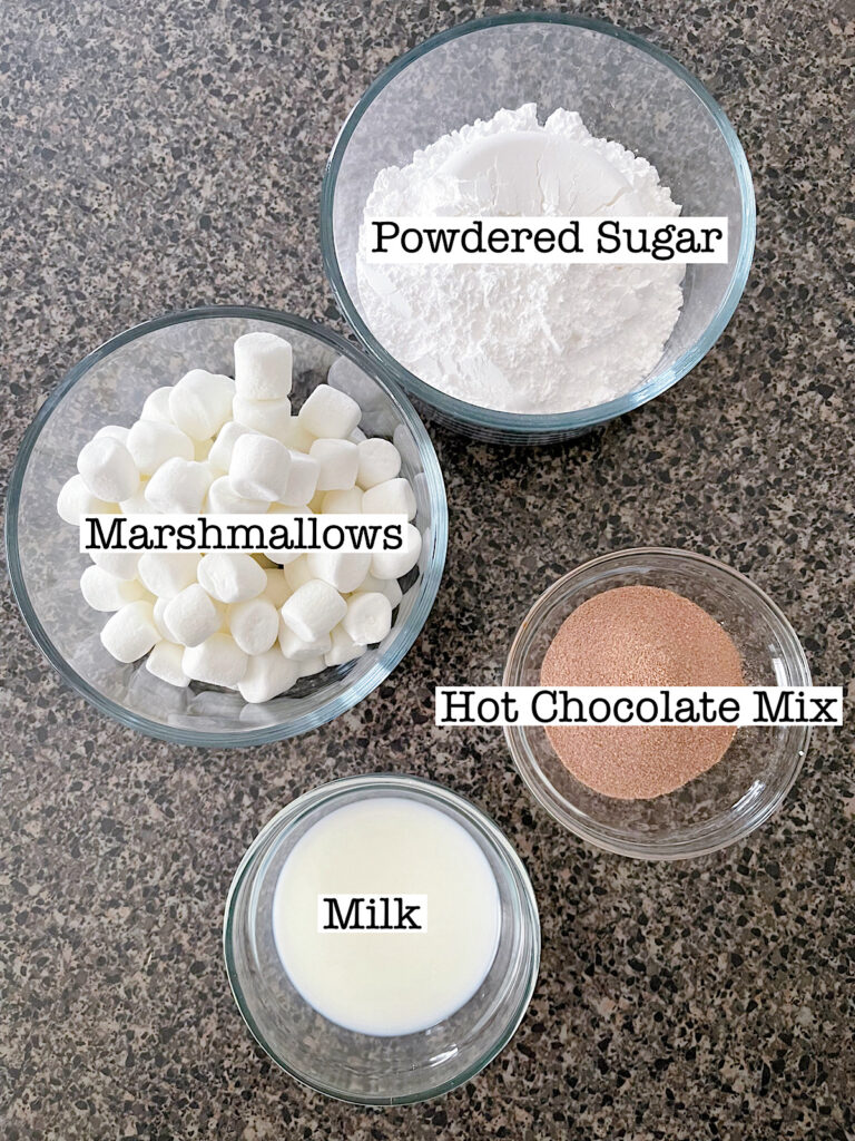 Ingredients to make Hot Chocolate cookie glaze.