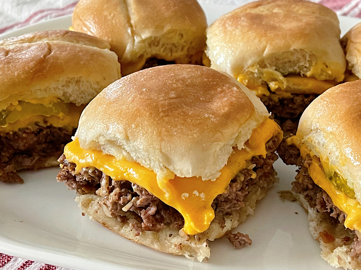 Copycat White Castle Sliders on a white platter.